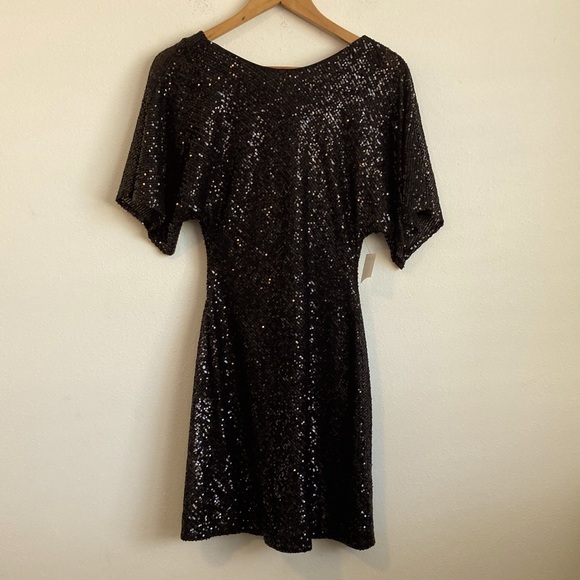 Donna Morgan Black Sequin Back Drape Dress Size 4 - Picture 1 of 7